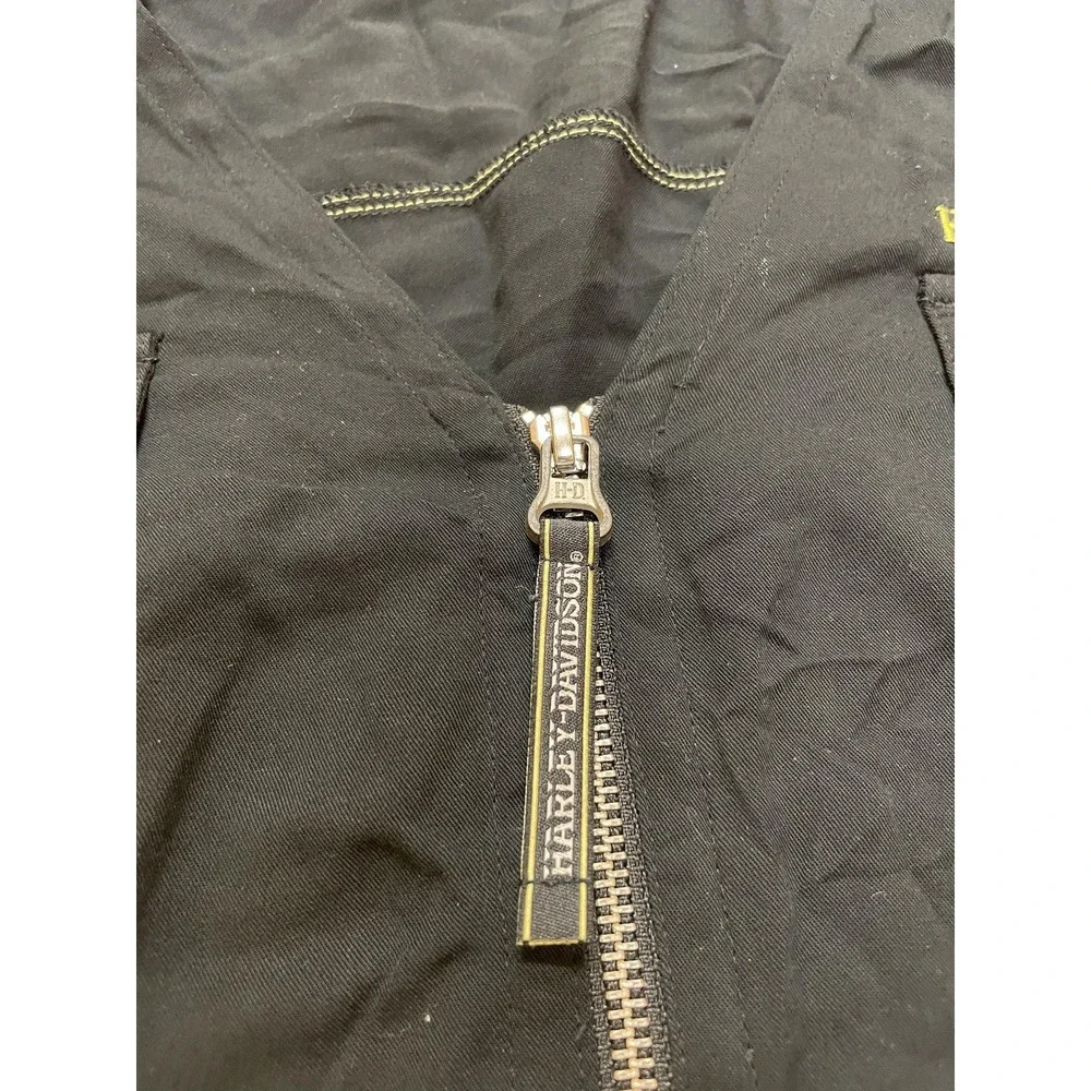 Harley-Davidson Shirt Mens Medium Black‎ Twill Full Zip V-Neck Workwear Biker MC